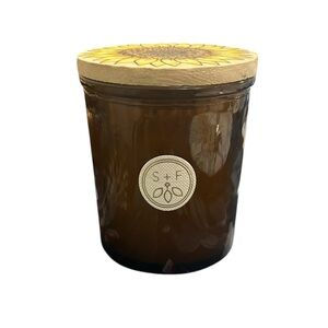 SAND AND FOG Fresh Woods soy candle with hand painted Sunflower Lid